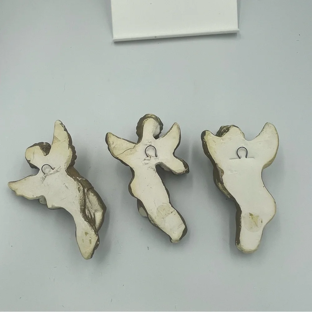 Vintage Chalk ware Gold Angel Wall Decor Set of 3. Some peeled paint. Head sunk.